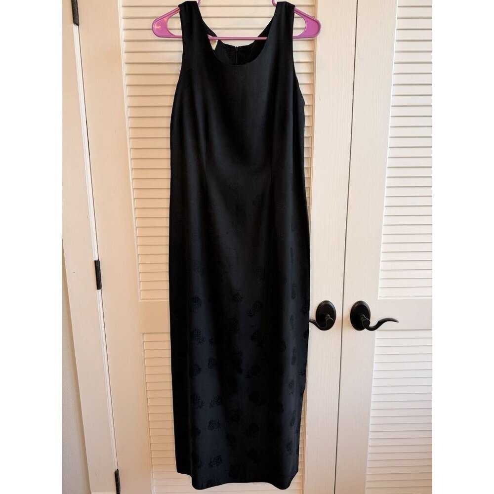 Hilo Hattie Hawaii Black Pineapple Jacquard Sheath Dress Women’s Sz 6 Midi